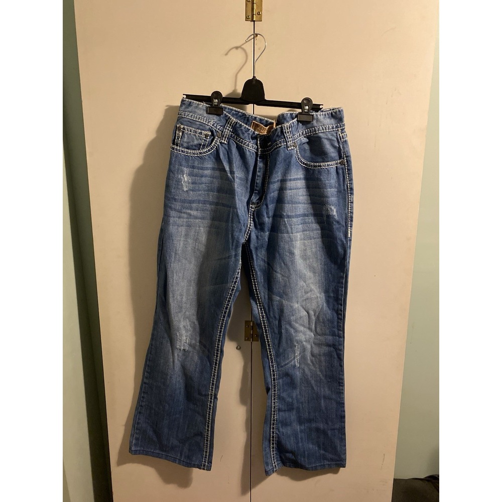 Rock & Roll Cowboy Double Barrel Jeans Men 40x36 Relaxed Bootcut Blue Distressed